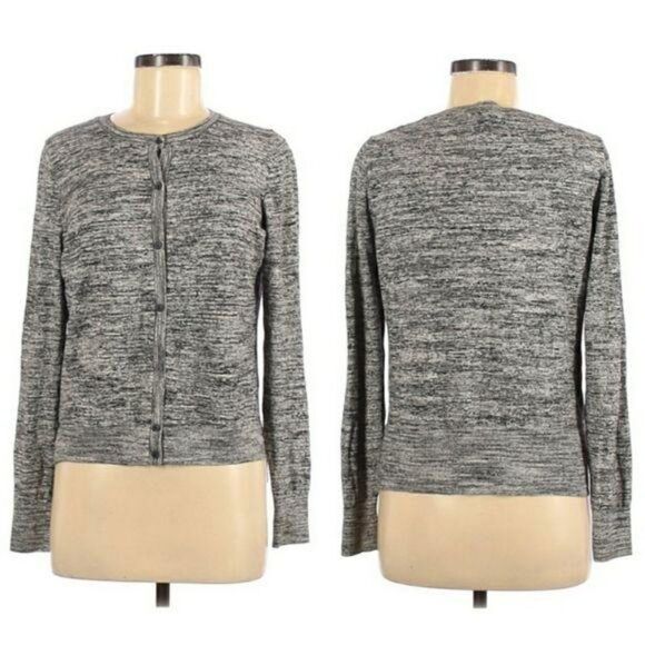 Ann Taylor Loft Y2K Space Dye Marl Knit Button Down Cardigan Black White Sz M - Picture 1 of 11